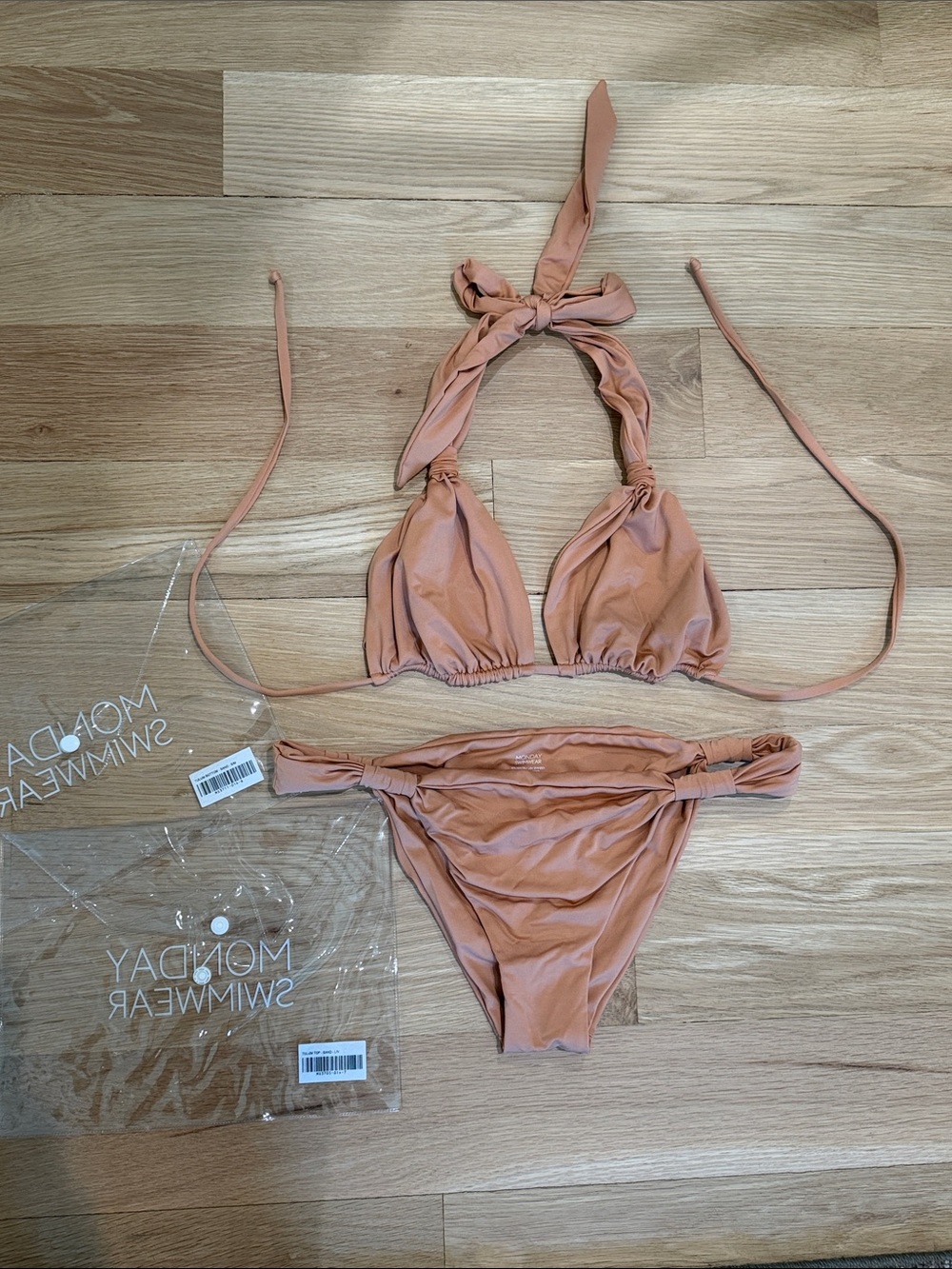 Monday Swimwear Tulum Top & Bottom Bikini in sand.